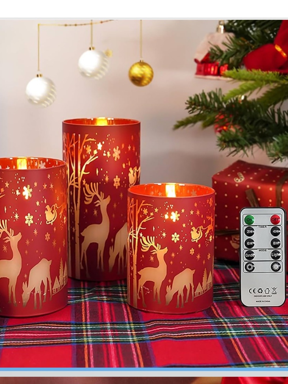 Red Holiday Reindeer LED Candle Votive Set